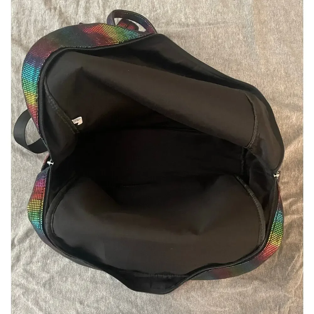 Bari Lynn Black Metallic Rainbow Chain Backpack